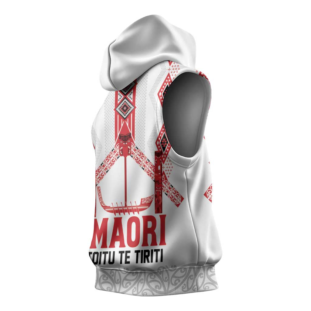 Toitu Te Tiriti Waitangi Sleeveless Hoodie White Wharenui House - Polynesian Pride