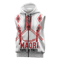 Toitu Te Tiriti Waitangi Sleeveless Zip Hoodie White Wharenui House - Polynesian Pride