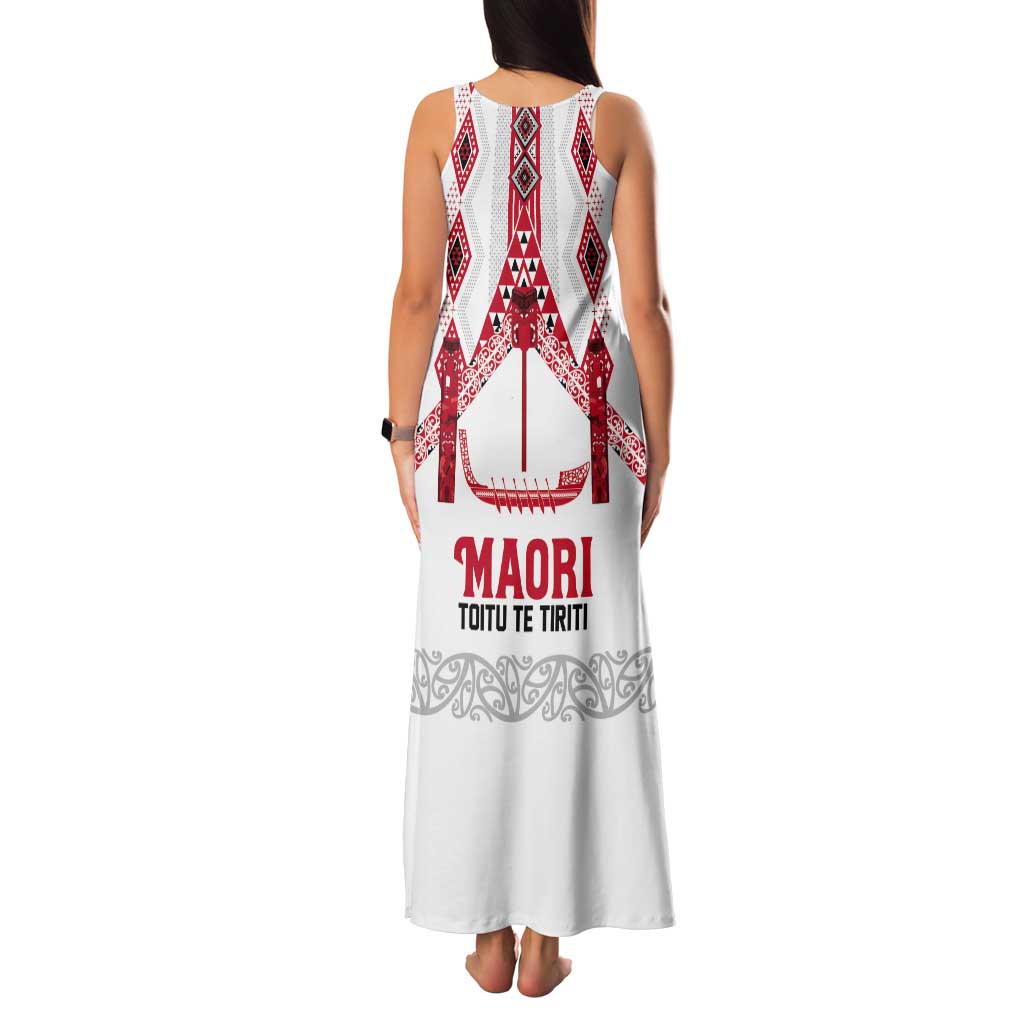 Toitu Te Tiriti Waitangi Tank Maxi Dress White Wharenui House - Polynesian Pride