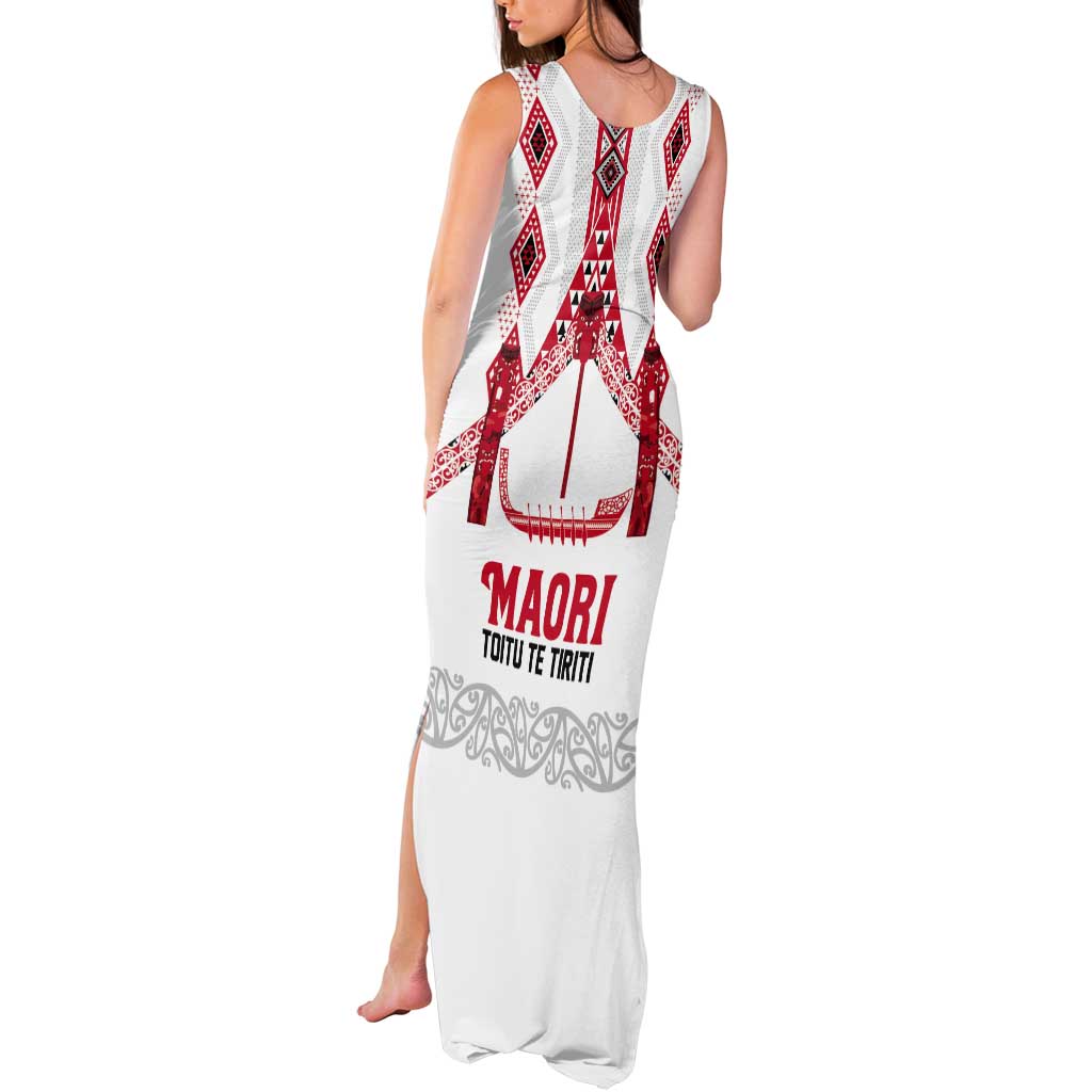 Toitu Te Tiriti Waitangi Tank Maxi Dress White Wharenui House - Polynesian Pride