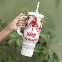 Toitu Te Tiriti Waitangi Tumbler With Handle White Wharenui House - Polynesian Pride