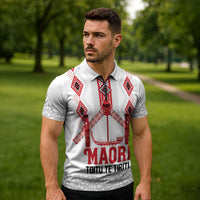 Toitu Te Tiriti Waitangi Zipper Polo Shirt White Wharenui House - Polynesian Pride