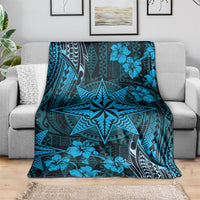 Vintage Tonga Tribal Ngatu Pattern Blanket With Pacific Floral Aqua Art