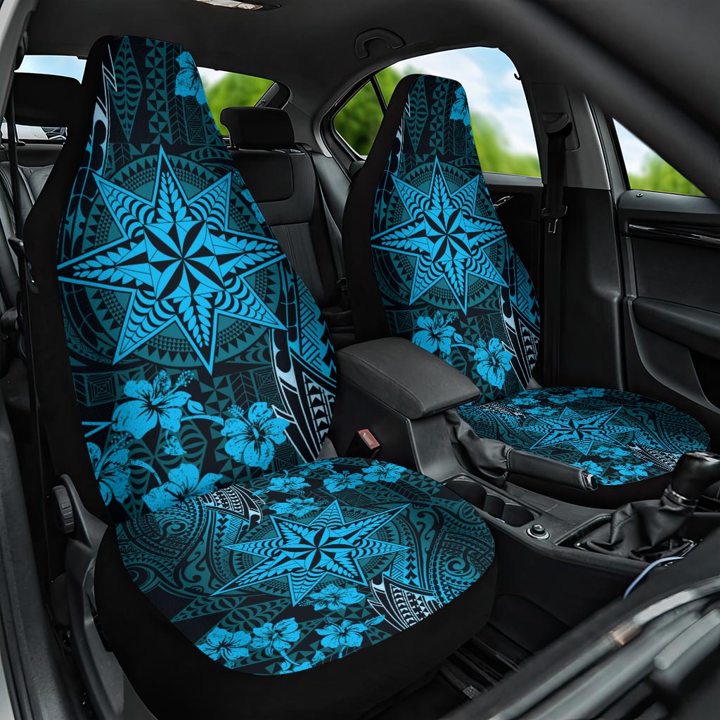 Vintage Tonga Tribal Ngatu Pattern Car Seat Cover With Pacific Floral Aqua Art LT9 One Size Aqua - Polynesian Pride