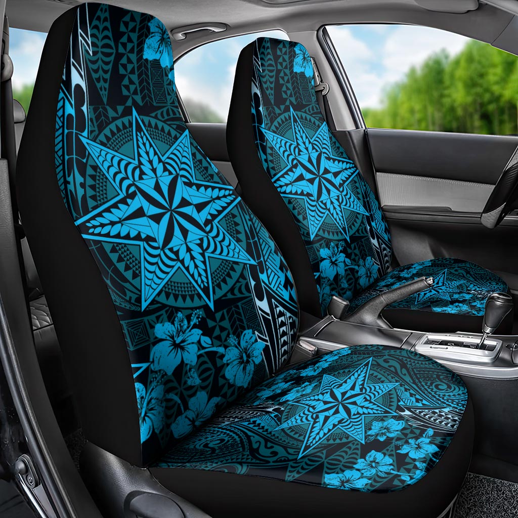 Vintage Tonga Tribal Ngatu Pattern Car Seat Cover With Pacific Floral Aqua Art LT9 - Polynesian Pride