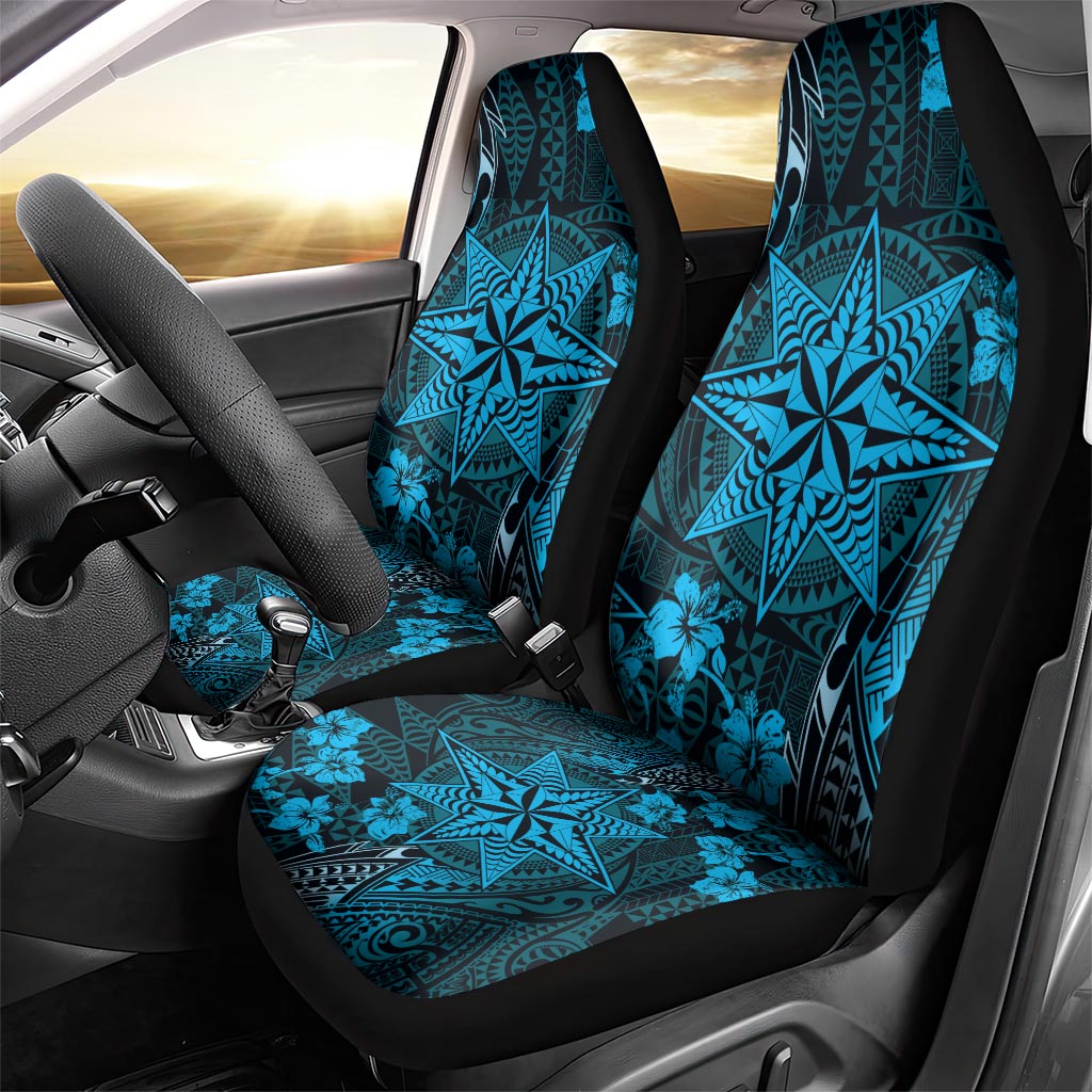 Vintage Tonga Tribal Ngatu Pattern Car Seat Cover With Pacific Floral Aqua Art LT9 - Polynesian Pride