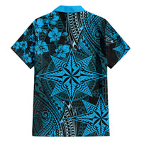 Vintage Tonga Tribal Ngatu Pattern Family Matching Off Shoulder Short Dress and Hawaiian Shirt With Pacific Floral Aqua Art LT9 - Polynesian Pride