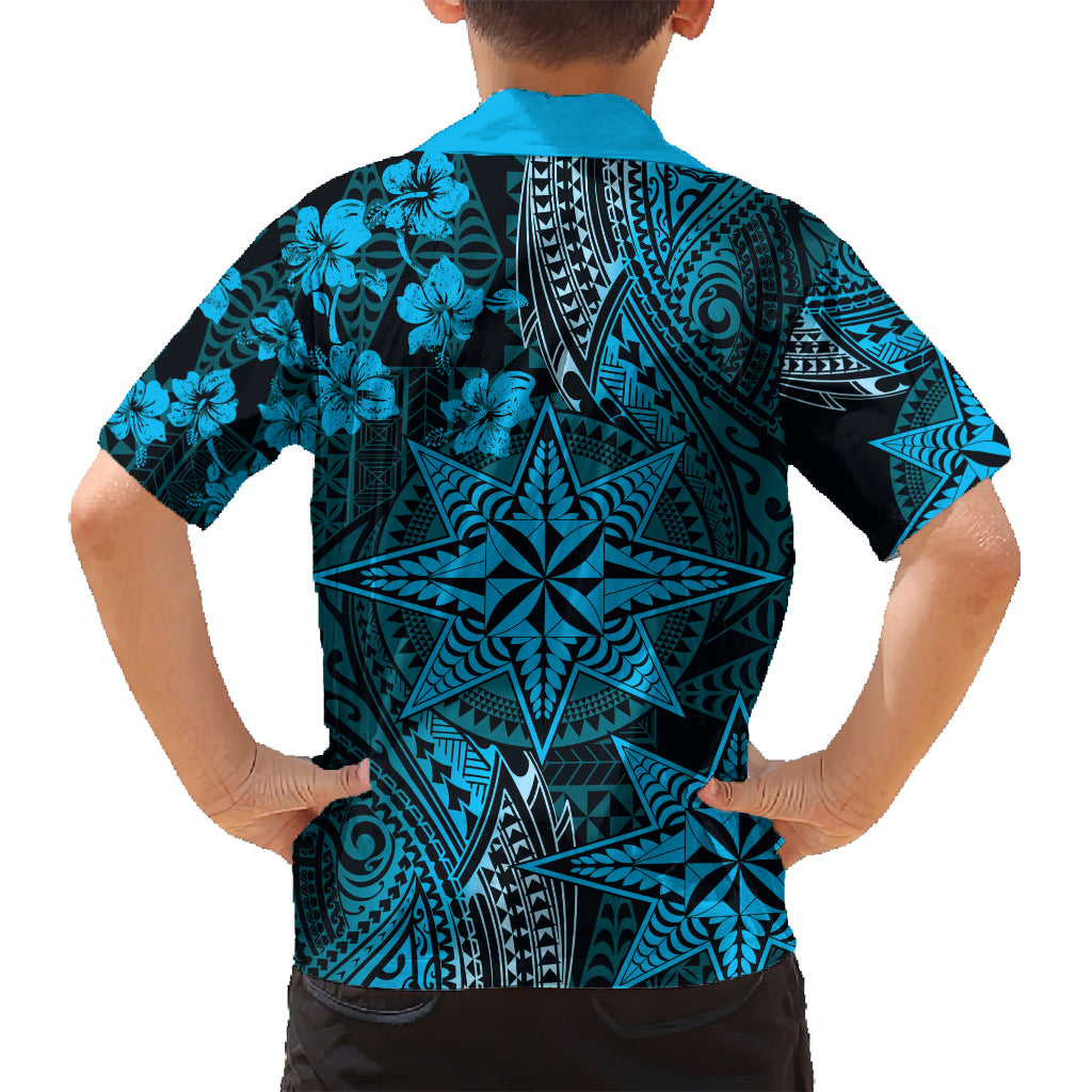 Vintage Tonga Tribal Ngatu Pattern Family Matching Tank Maxi Dress and Hawaiian Shirt With Pacific Floral Aqua Art LT9 - Polynesian Pride