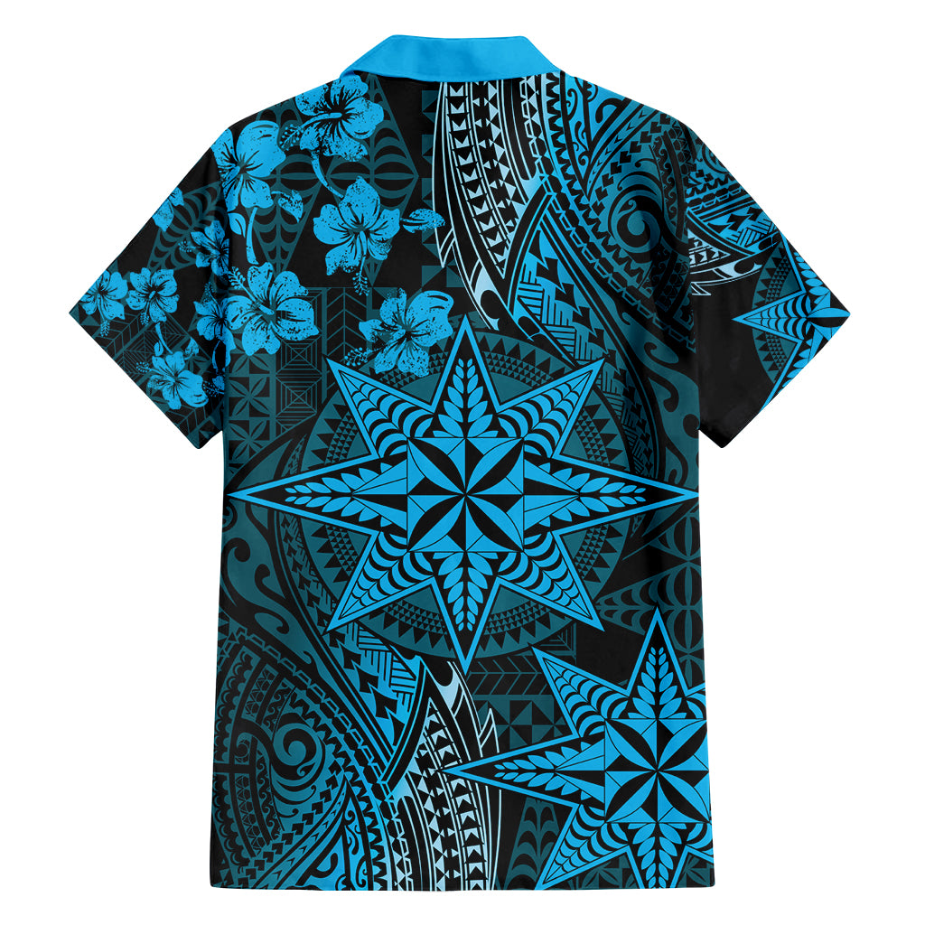 Vintage Tonga Tribal Ngatu Pattern Family Matching Tank Maxi Dress and Hawaiian Shirt With Pacific Floral Aqua Art LT9 - Polynesian Pride