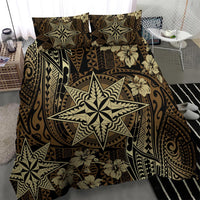 Vintage Tonga Tribal Ngatu Pattern Bedding Set With Pacific Floral Brown Art