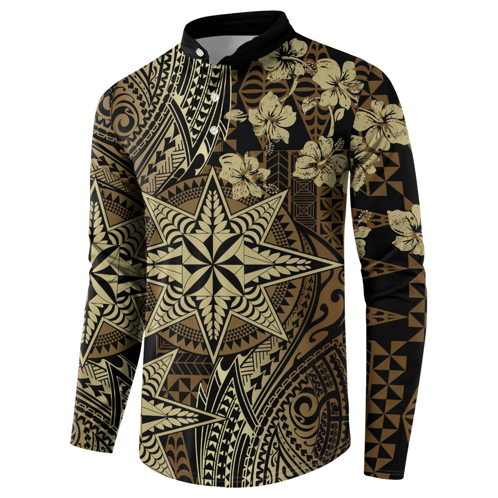 Vintage Tonga Tribal Ngatu Pattern Button Sweatshirt With Pacific Floral Brown Art