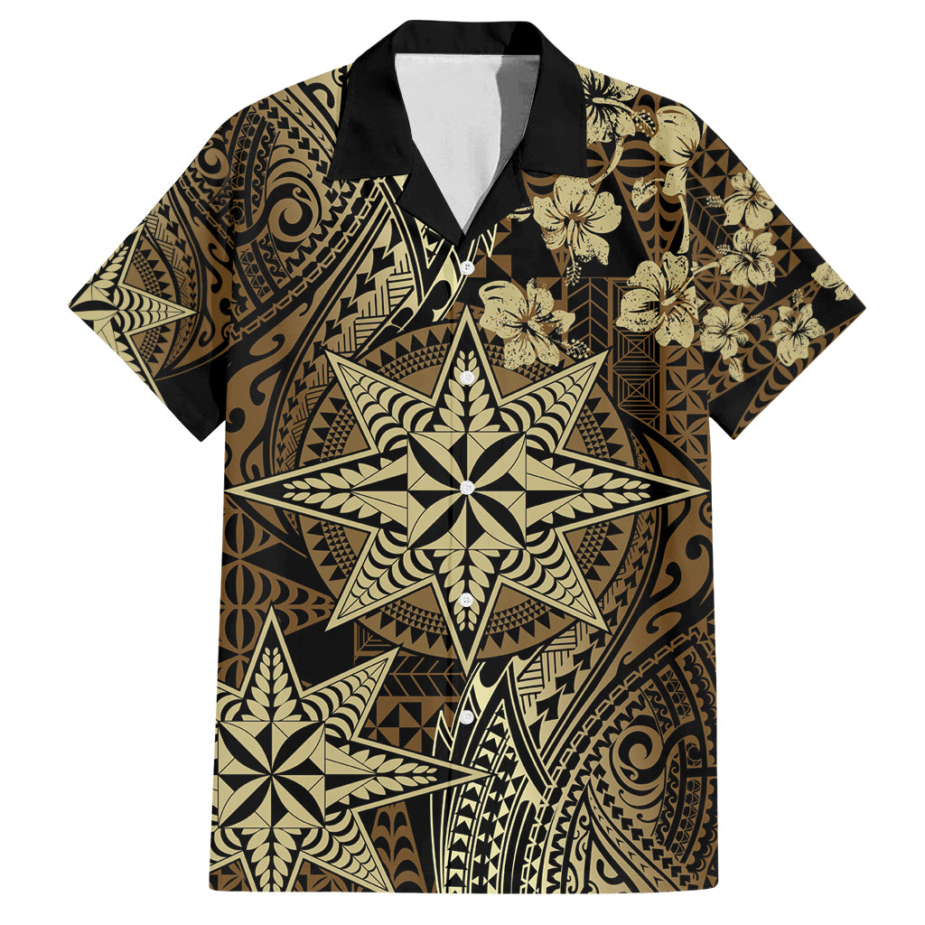 Vintage Tonga Tribal Ngatu Pattern Family Matching Long Sleeve Bodycon Dress and Hawaiian Shirt With Pacific Floral Brown Art LT9 Dad's Shirt - Short Sleeve Brown - Polynesian Pride