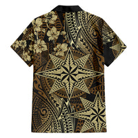Vintage Tonga Tribal Ngatu Pattern Family Matching Off Shoulder Maxi Dress and Hawaiian Shirt With Pacific Floral Brown Art LT9 - Polynesian Pride