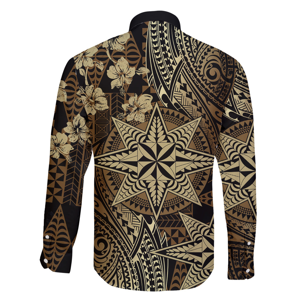 Vintage Tonga Tribal Ngatu Pattern Family Matching Short Sleeve Bodycon Dress and Hawaiian Shirt With Pacific Floral Brown Art