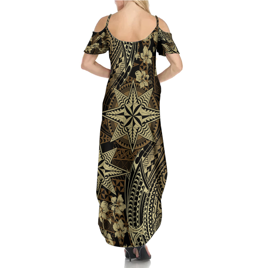 Vintage Tonga Tribal Ngatu Pattern Family Matching Summer Maxi Dress and Hawaiian Shirt With Pacific Floral Brown Art