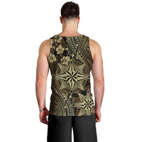 Vintage Tonga Tribal Ngatu Pattern Men Tank Top With Pacific Floral Brown Art
