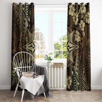 Vintage Tonga Tribal Ngatu Pattern Window Curtain With Pacific Floral Brown Art