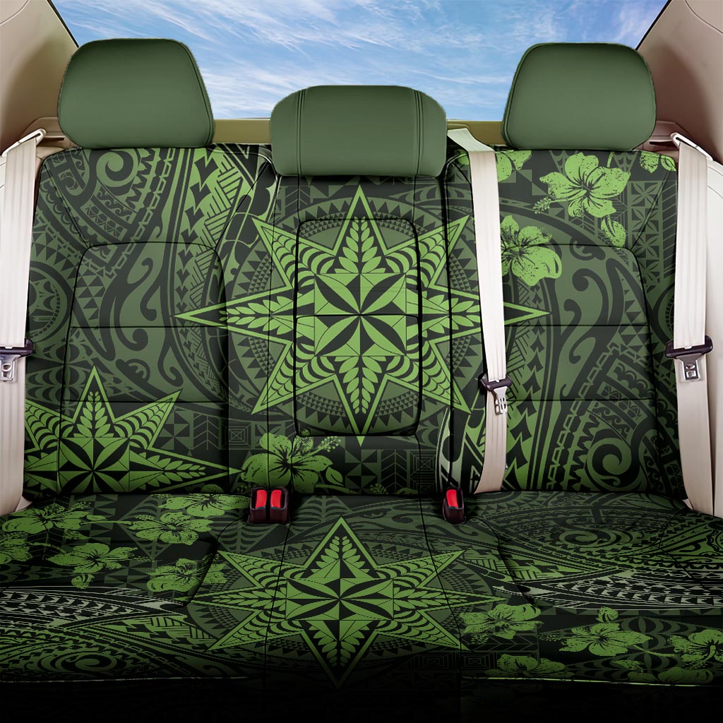 Vintage Tonga Tribal Ngatu Pattern Back Car Seat Cover With Pacific Floral Lime Green Art LT9 One Size Lime Green - Polynesian Pride