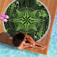 Vintage Tonga Tribal Ngatu Pattern Beach Blanket With Pacific Floral Lime Green Art