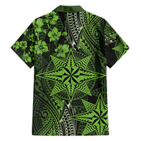 Vintage Tonga Tribal Ngatu Pattern Family Matching Off Shoulder Short Dress and Hawaiian Shirt With Pacific Floral Lime Green Art LT9 - Polynesian Pride
