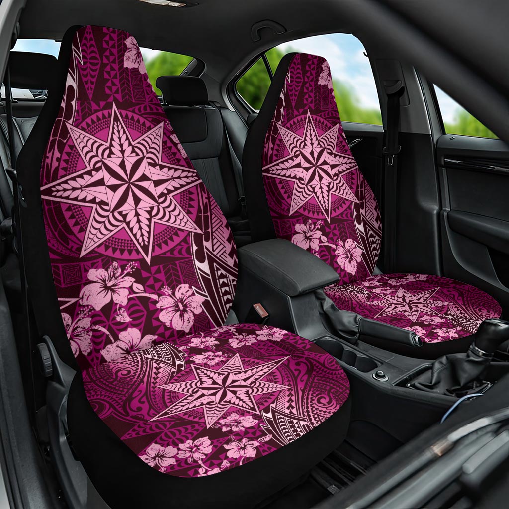 Vintage Tonga Tribal Ngatu Pattern Car Seat Cover With Pacific Floral Pink Art LT9 One Size Pink - Polynesian Pride