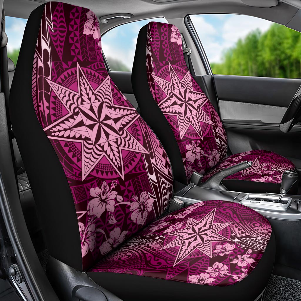 Vintage Tonga Tribal Ngatu Pattern Car Seat Cover With Pacific Floral Pink Art LT9 - Polynesian Pride