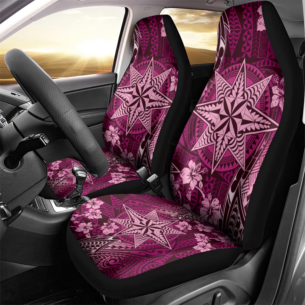Vintage Tonga Tribal Ngatu Pattern Car Seat Cover With Pacific Floral Pink Art LT9 - Polynesian Pride