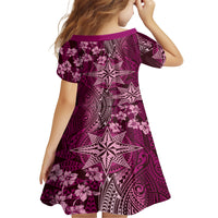 Vintage Tonga Tribal Ngatu Pattern Family Matching Long Sleeve Bodycon Dress and Hawaiian Shirt With Pacific Floral Pink Art LT9 - Polynesian Pride
