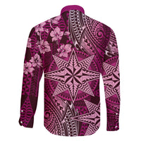 Vintage Tonga Tribal Ngatu Pattern Family Matching Long Sleeve Bodycon Dress and Hawaiian Shirt With Pacific Floral Pink Art LT9 - Polynesian Pride
