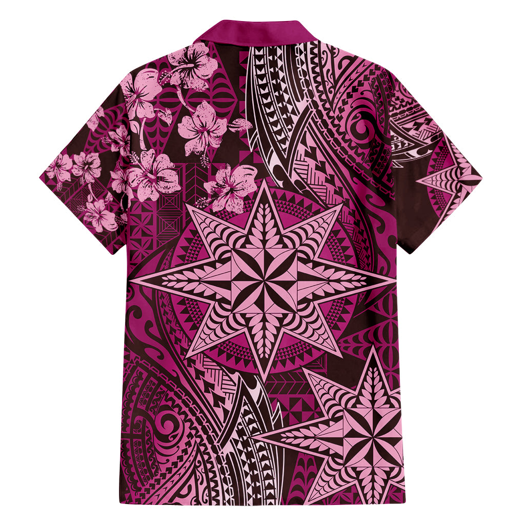 Vintage Tonga Tribal Ngatu Pattern Family Matching Tank Maxi Dress and Hawaiian Shirt With Pacific Floral Pink Art LT9 - Polynesian Pride