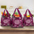 Vintage Tonga Tribal Ngatu Pattern Grocery Bag With Pacific Floral Pink Art