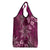 Vintage Tonga Tribal Ngatu Pattern Grocery Bag With Pacific Floral Pink Art
