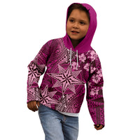 Vintage Tonga Tribal Ngatu Pattern Kid Hoodie With Pacific Floral Pink Art