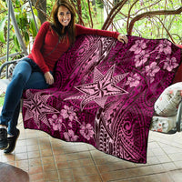 Vintage Tonga Tribal Ngatu Pattern Quilt With Pacific Floral Pink Art