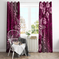 Vintage Tonga Tribal Ngatu Pattern Window Curtain With Pacific Floral Pink Art