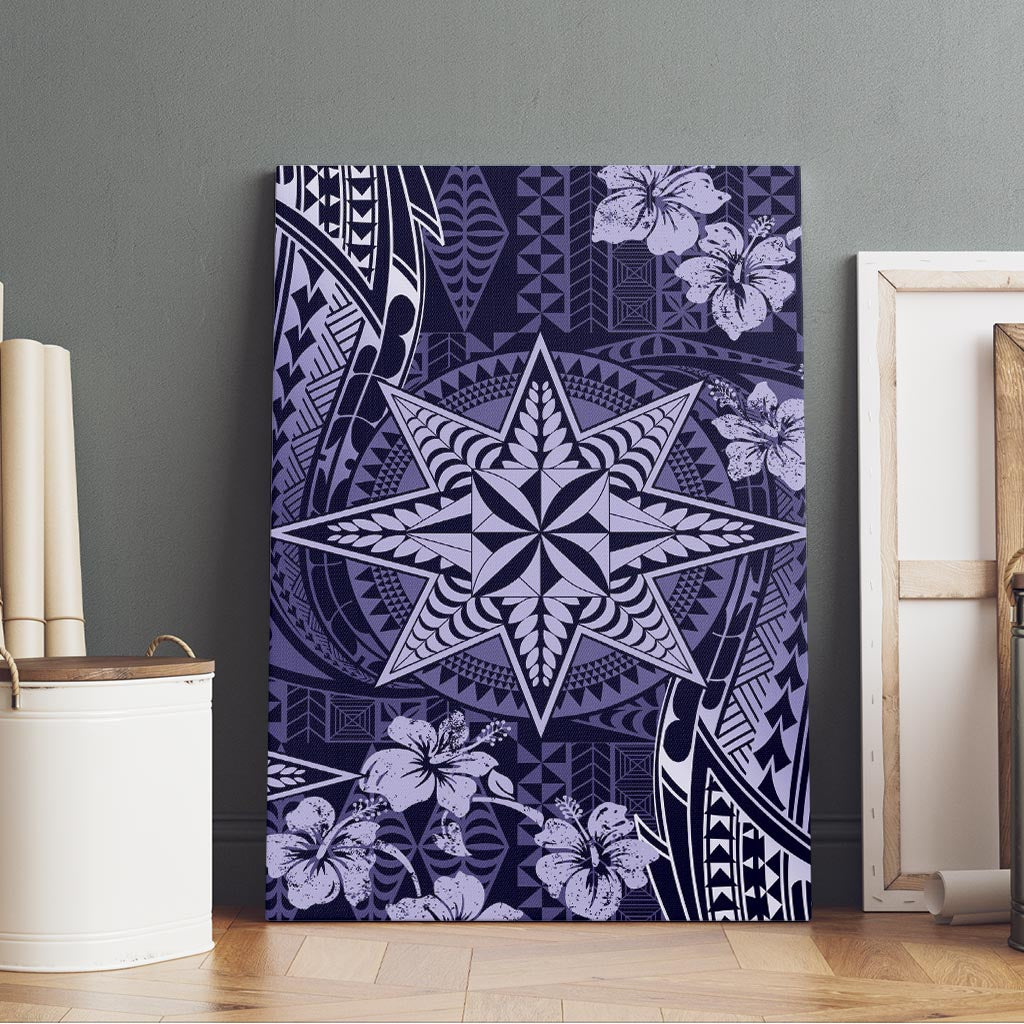 Vintage Tonga Tribal Ngatu Pattern Canvas Wall Art With Pacific Floral Pink Art