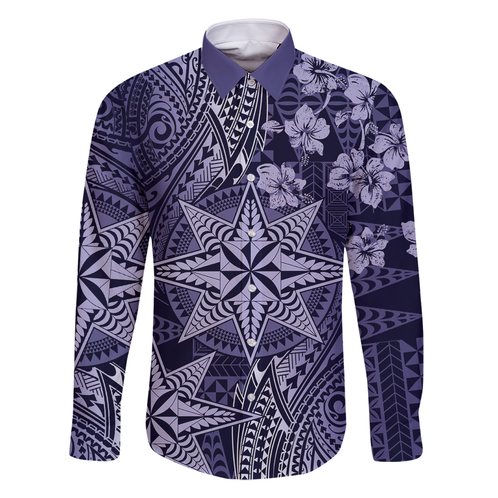 Vintage Tonga Tribal Ngatu Pattern Family Matching Long Sleeve Bodycon Dress and Hawaiian Shirt With Pacific Floral Pink Art LT9 Dad's Shirt - Long Sleeve Pink - Polynesian Pride