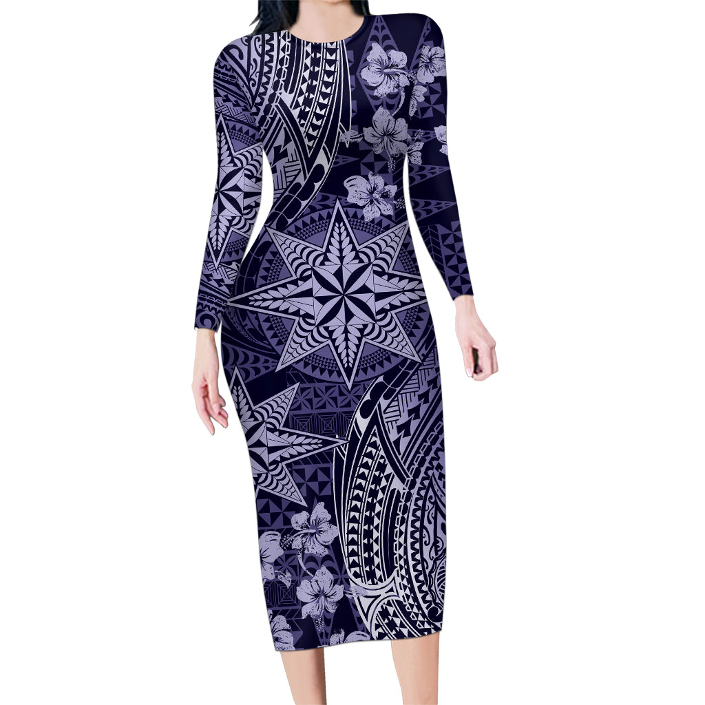 Vintage Tonga Tribal Ngatu Pattern Family Matching Long Sleeve Bodycon Dress and Hawaiian Shirt With Pacific Floral Pink Art LT9 Mom's Dress Pink - Polynesian Pride