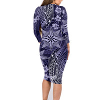 Vintage Tonga Tribal Ngatu Pattern Family Matching Long Sleeve Bodycon Dress and Hawaiian Shirt With Pacific Floral Pink Art LT9 - Polynesian Pride
