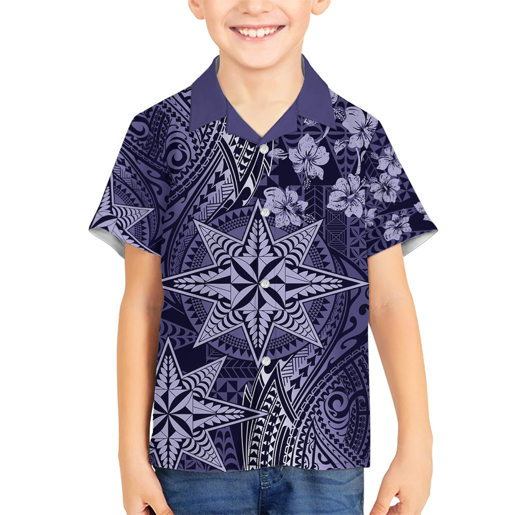 Vintage Tonga Tribal Ngatu Pattern Family Matching Long Sleeve Bodycon Dress and Hawaiian Shirt With Pacific Floral Pink Art LT9 Son's Shirt Pink - Polynesian Pride