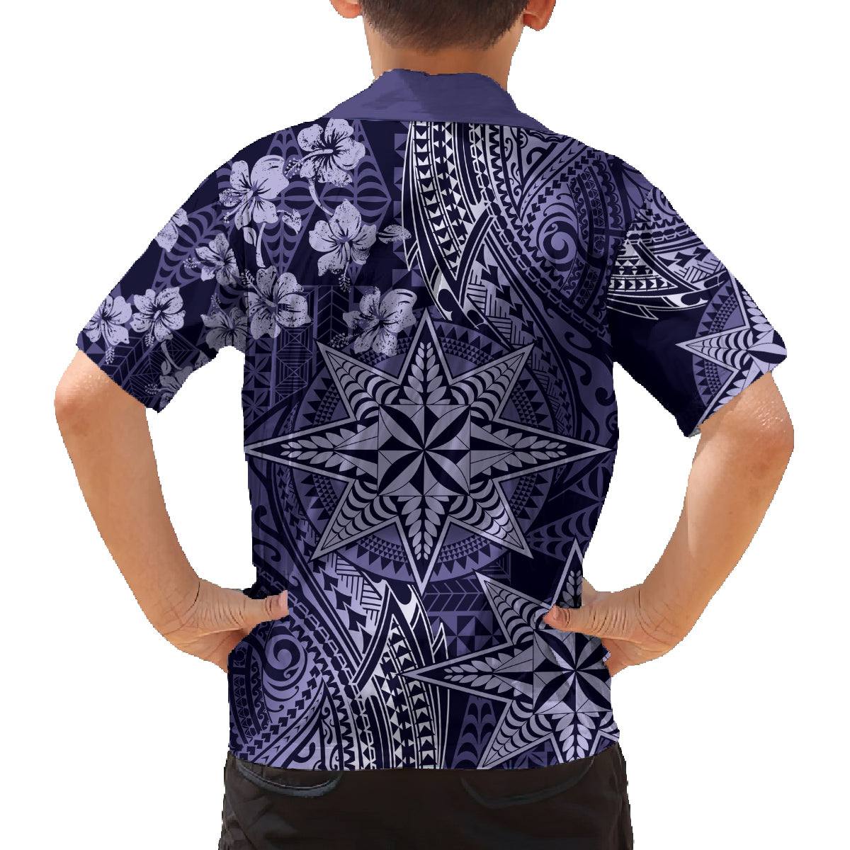 Vintage Tonga Tribal Ngatu Pattern Family Matching Off The Shoulder Long Sleeve Dress and Hawaiian Shirt With Pacific Floral Pink Art LT9 - Polynesian Pride