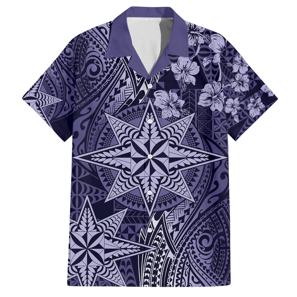 Vintage Tonga Tribal Ngatu Pattern Family Matching Off Shoulder Maxi Dress and Hawaiian Shirt With Pacific Floral Pink Art LT9 Dad's Shirt - Short Sleeve Pink - Polynesian Pride