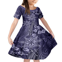 Vintage Tonga Tribal Ngatu Pattern Family Matching Off Shoulder Short Dress and Hawaiian Shirt With Pacific Floral Pink Art LT9 Daughter's Dress Pink - Polynesian Pride
