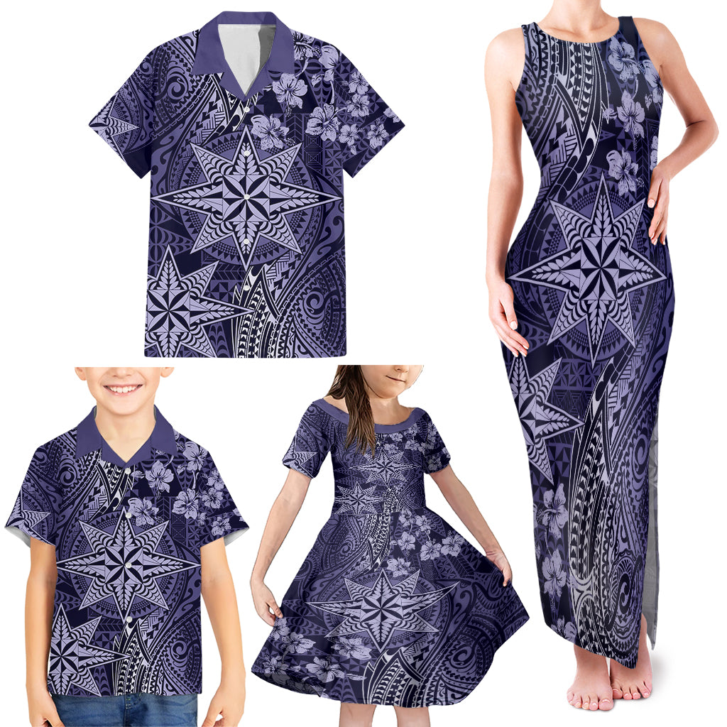 Vintage Tonga Tribal Ngatu Pattern Family Matching Tank Maxi Dress and Hawaiian Shirt With Pacific Floral Pink Art LT9 - Polynesian Pride