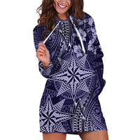 Vintage Tonga Tribal Ngatu Pattern Hoodie Dress With Pacific Floral Pink Art