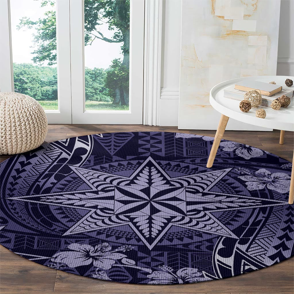 Vintage Tonga Tribal Ngatu Pattern Round Carpet With Pacific Floral Pink Art