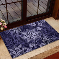 Vintage Tonga Tribal Ngatu Pattern Rubber Doormat With Pacific Floral Pink Art