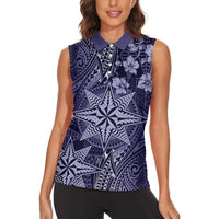 Vintage Tonga Tribal Ngatu Pattern Women Sleeveless Polo Shirt With Pacific Floral Pink Art