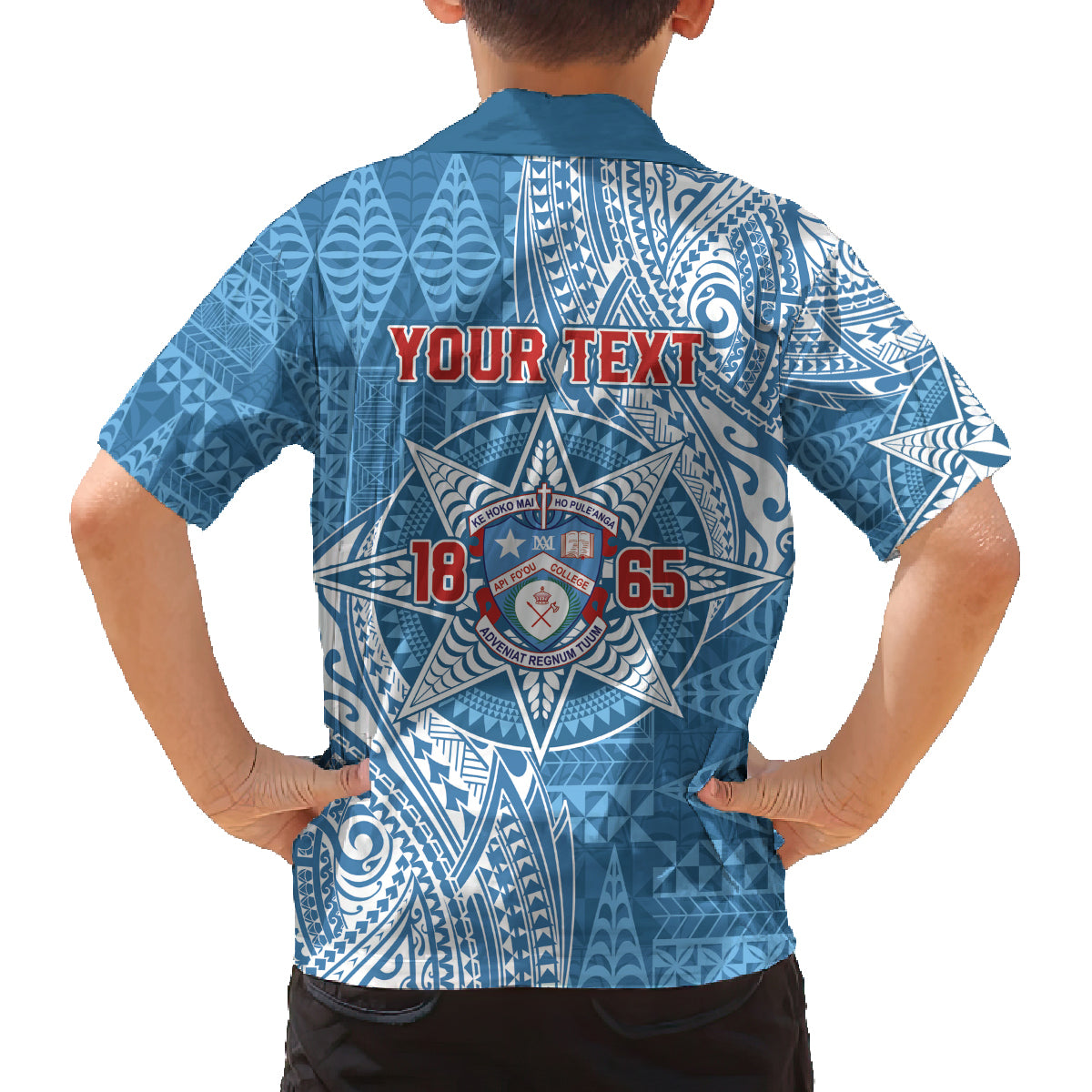 Personalised Tonga Apifo'ou College Family Matching Off The Shoulder Long Sleeve Dress and Hawaiian Shirt Since 1865 Special Kupesi Pattern LT9 - Polynesian Pride