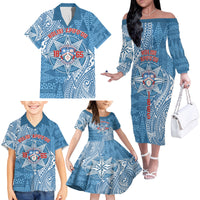 Personalised Tonga Apifo'ou College Family Matching Off The Shoulder Long Sleeve Dress and Hawaiian Shirt Since 1865 Special Kupesi Pattern LT9 - Polynesian Pride